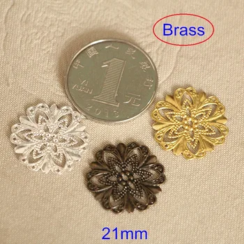

60 Pcs Snowflake Brass Stamping 21mm Brass Flower Stamping Art Deco Filigree Findings For Crafts Making - Free Shipping