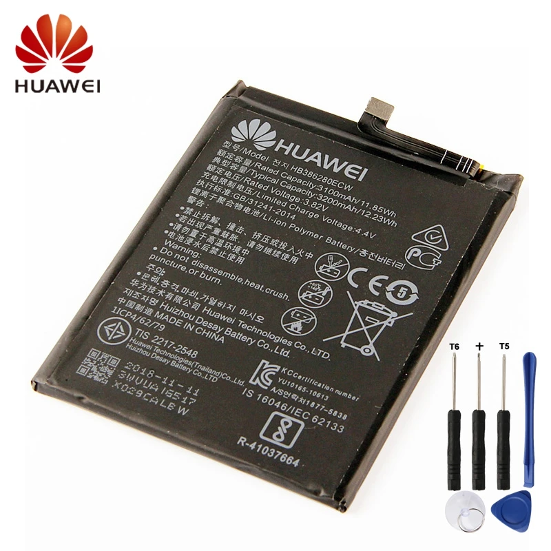 

Huawei HB386280ECW Phone Battery For Huawei P10 Ascend Honor 9 P10 3200mAh Original Phone Battery + Tool