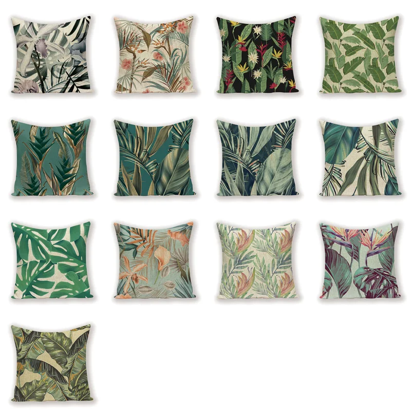 

Tropical Print Decoration Throw Pillow Case Jungle Home Decor Cushions Covers Green Pillows Cases Rainforest Flax Cushion Cover