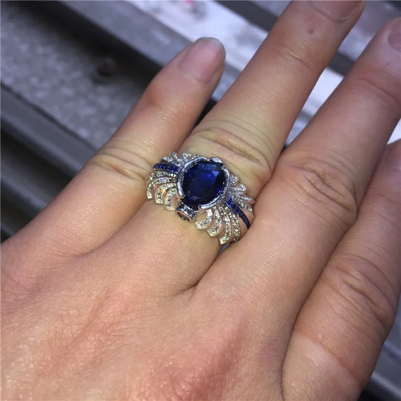 choucong Jewelry Men's 925 Sterling Silver Ellipse Blue 5a Zircon Stone Pave cz ring Engagement Wedding Bands boy Size 8-13 gift