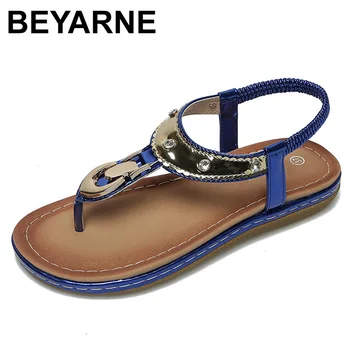 

BEYARNE Summer Shoes Woman Sandals Casual Women Shoes Ladies Flat sandalias mujer Crystal Thong Beach Low platform SandalsE641