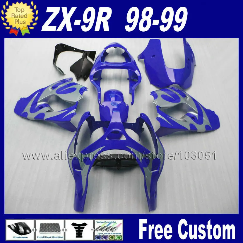 

factory motorcycle fairings for kawasaki 1998 1999 ZX 9R ninja R 98 99 R gray flame blue body repair kit parts