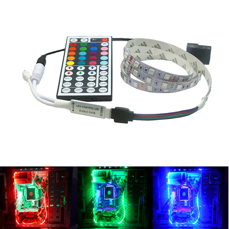 RGB led ленточный светильник полный комплект для ПК компьютерный чехол SATA интерфейс питания фиксируется клейкой лентой, пульт дистанционного управления цвет 12 В