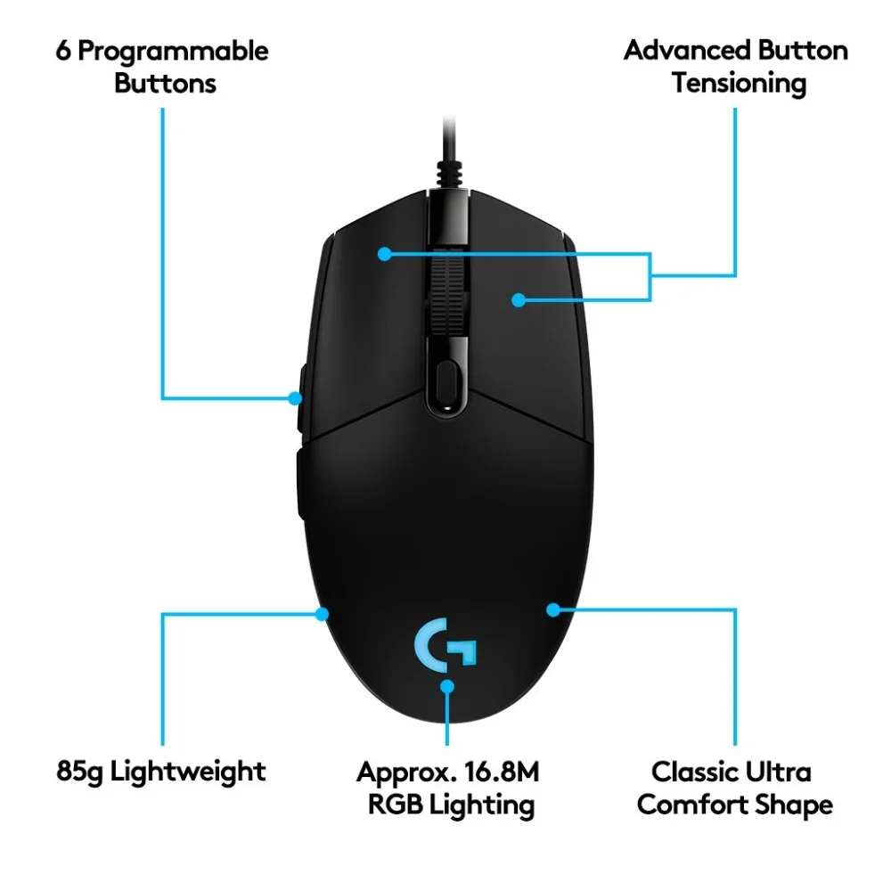 Проводная игровая мышь logitech G102 IC PRODIGY, 16,8 м, цветная, RGB, с подсветкой, PC gamer, 8000 dpi, Mause, оптическая компьютерная мышь для ноутбука, игровая мышь