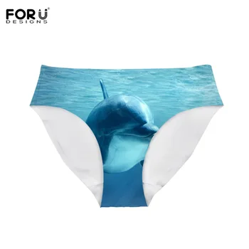 

FORUDESIGNS 3D Ocean Animal Dolphin Printing Women Underwear Sexy Breathable Seamless Sain Panties Causal Mid-waist Underpants