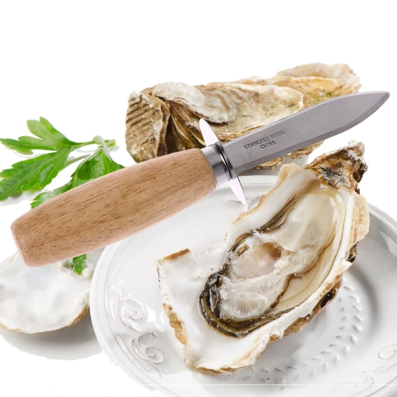 

Oyster Knife Sharp-edged Shucker Shell Seafood Opener Tool with Wooden Handle
