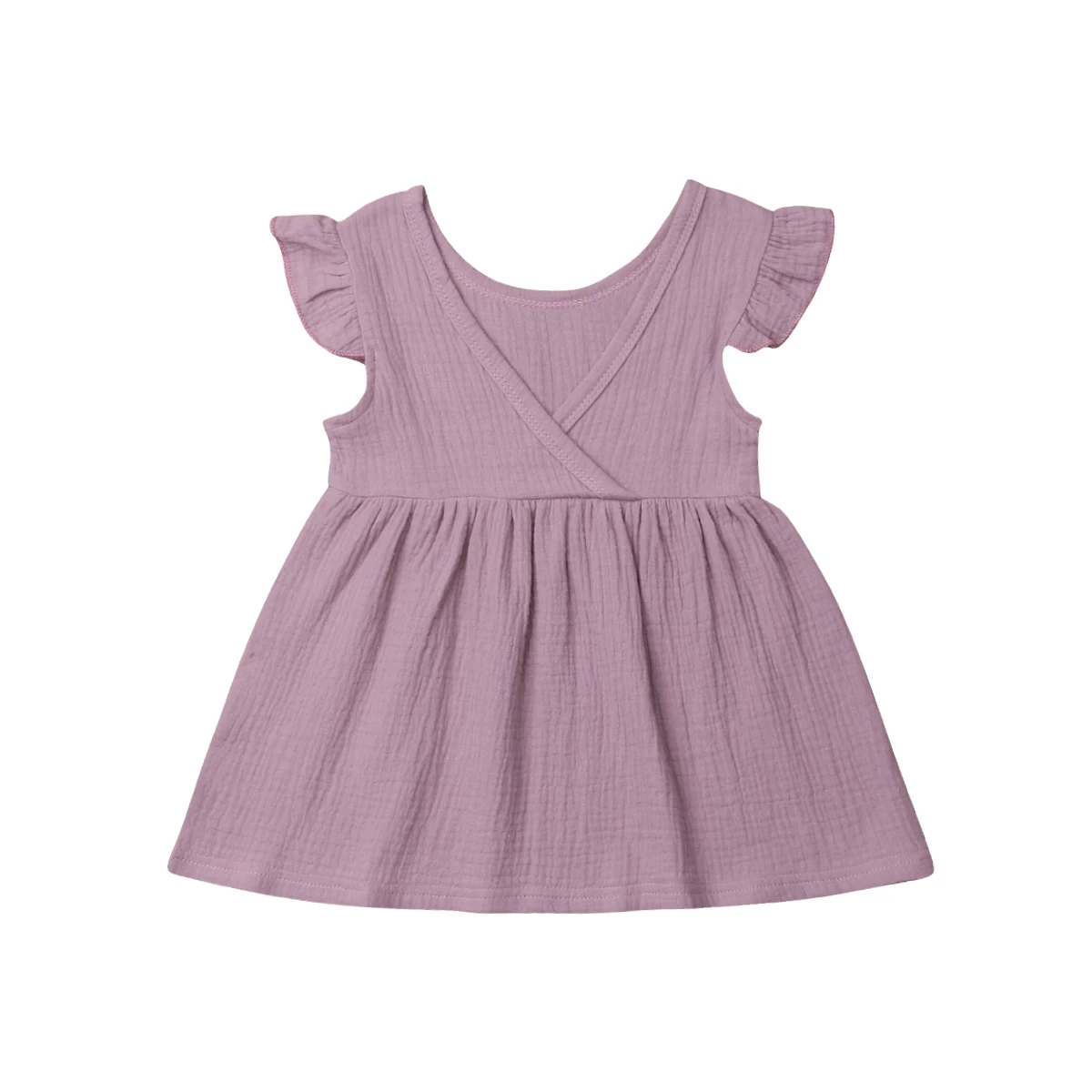 Летнее праздничное платье с v-образным вырезом для маленьких девочек 1-5 лет, сплошной цвет оборки - Цвет: C