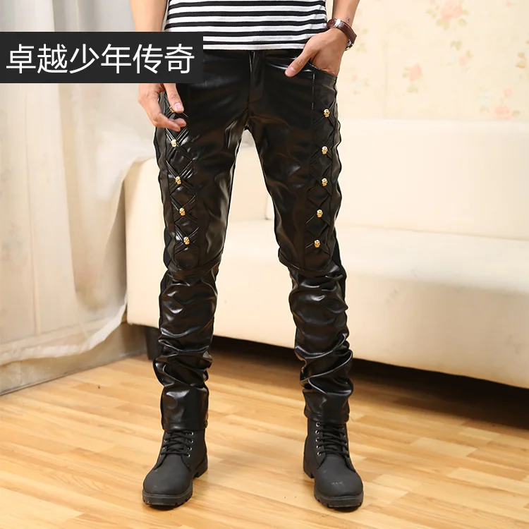 

Pure color spring 2017 cultivate one's morality leisure trousers Tight in the waist and feet pants, leather pants