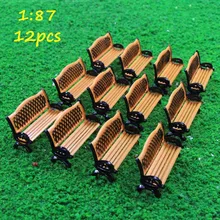 12 uds, modelo de plataforma de tren, asientos de parque urbano, asiento de silla de banco, escala 1: 87 HO ZY35087, sillas para patio, modelado ferroviario