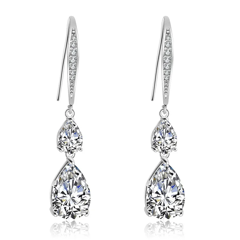

FEEHOW Fashion Water Drop Zirconia Crystal Dangle Earrings For Women Bridal Wedding Jewelry Teardrop Hook Earring FWEP2198