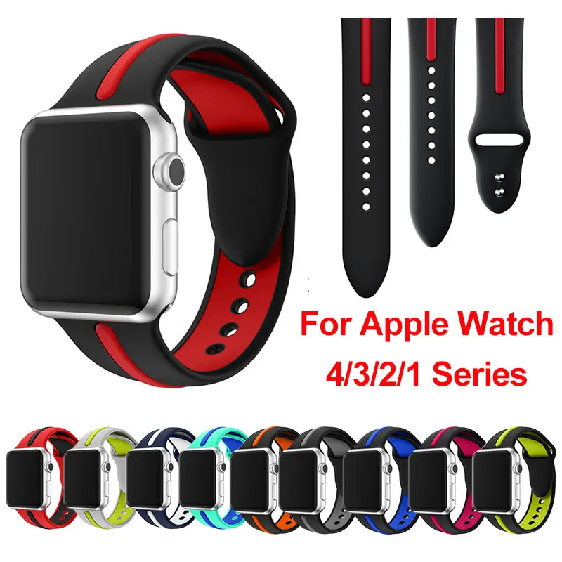

Stripe Silicone Strap For Apple Watch Sport Correa Loop Band Replacement for iwatch IOS Smartwatch Bracelet Series 4/3/2/1