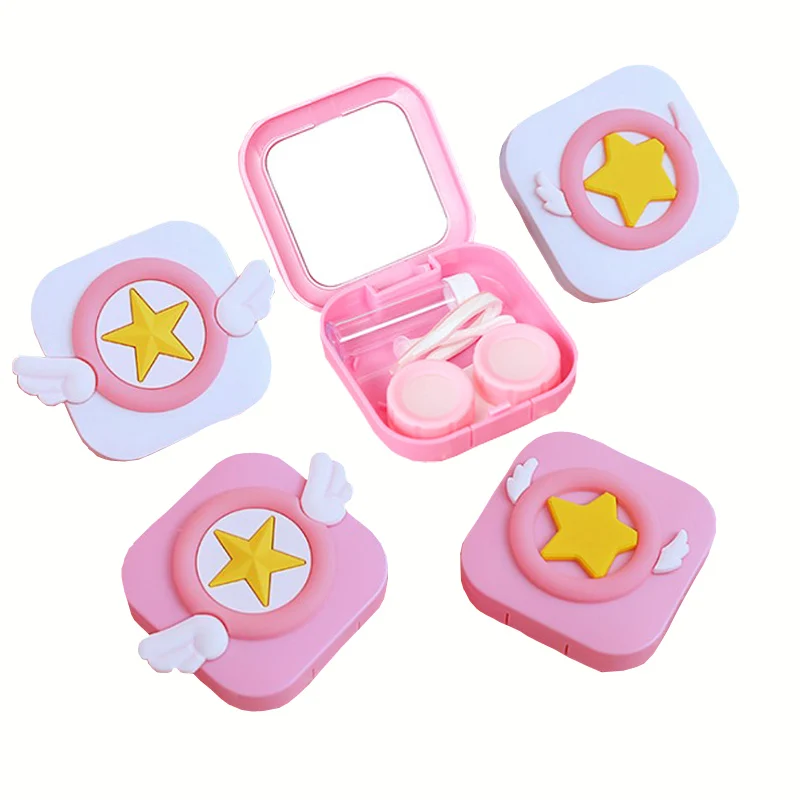 

Women Eyewear Accessories Square Contact Lens Cases Cartoon Lens Container Holder Mirror Cover Portable Cute Contact Lens Case