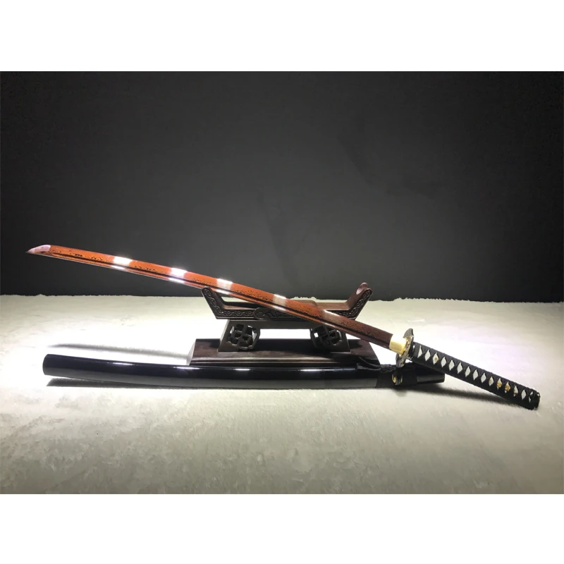 Японский военный нож Katana 102 см рифленый железный черный деревянный футляр|sword