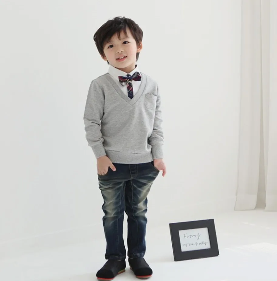 

Kids Boys Bow Tie Sweater Baby Boys Long Sleeve Pullover Sweater Cardigan 2-6t Child fashion Sweater Free Shipping