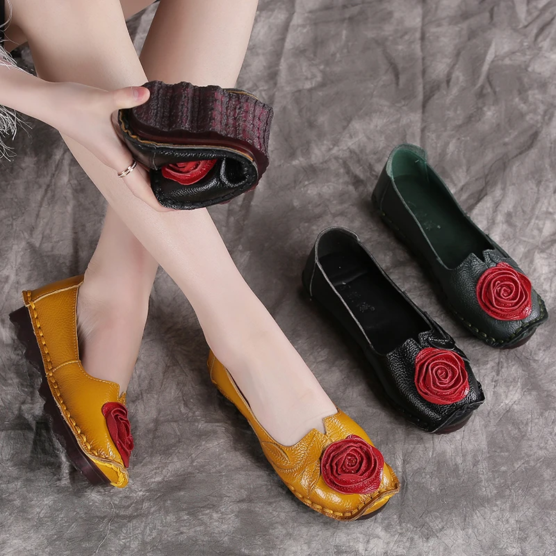 Женская обувь из натуральной кожи на низком каблуке, без шнуровки, обувь для вождения, женские мокасины с цветочным принтом, лоферы, эспадрильи, 9991