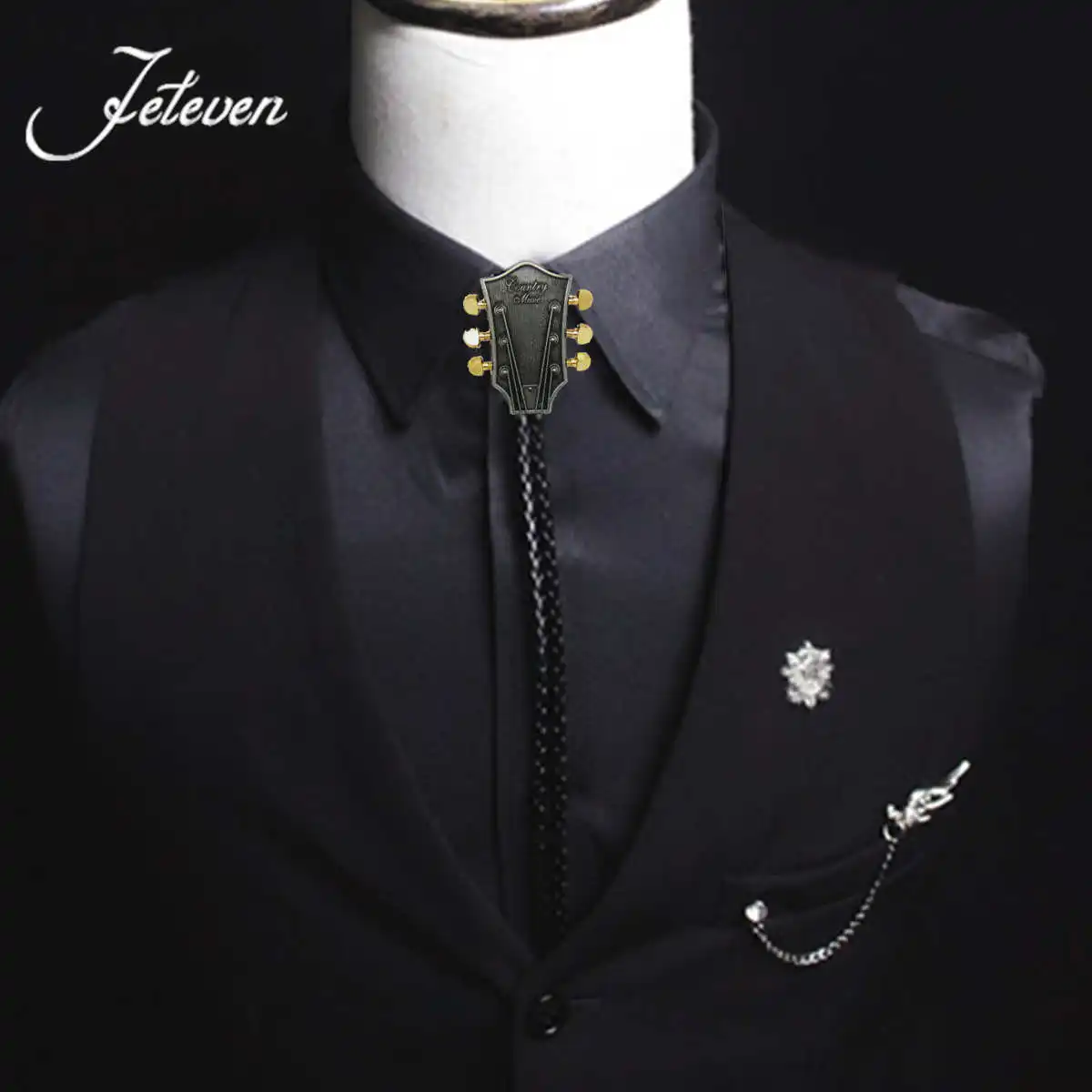 

1Pcs Music Guitar Bolo Tie Pendant Necklace Dance Rodeo Bola Ties Sweater Knitte Cowboy Leather Belt Necktie Fashion Men Jewelry
