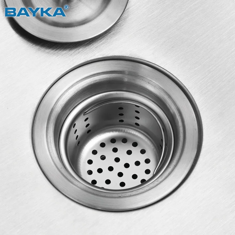 Bayka 201 / 304 stainless steel brushed matte kitchen sink, Drain Assembly Waste Strainer ,Basket, faucet,dispensor (Optional)