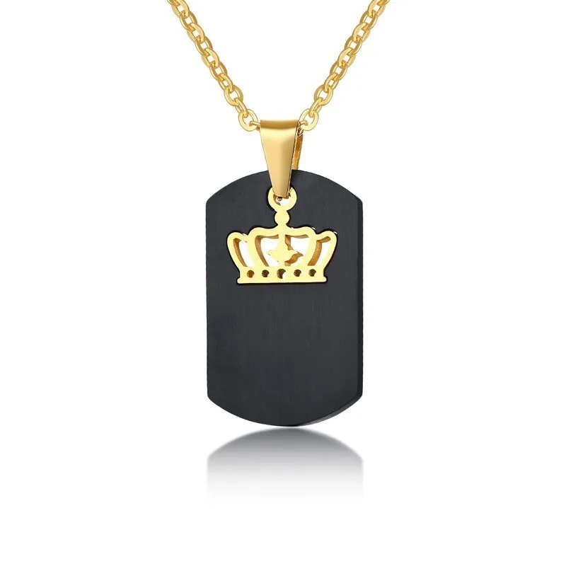 Vnox, черная собачья бирка, ожерелье для женщин и мужчин, золотой тон, нержавеющая сталь, королева, король, Очаровательные Подвески с короной, обещание, любовь, подарки - Окраска металла: Women