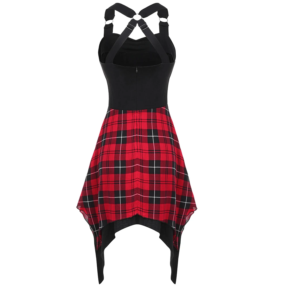 Tartan Print Asymmetrical Dress Women Sleeveless Beach Dress – Hplify