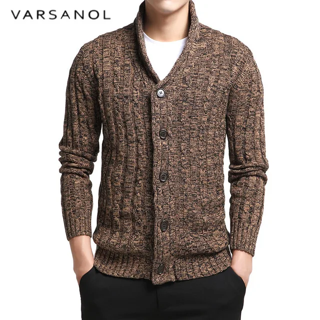 Varsanol Men's Sweater 100% Cotton Long Sleeve Cardigan