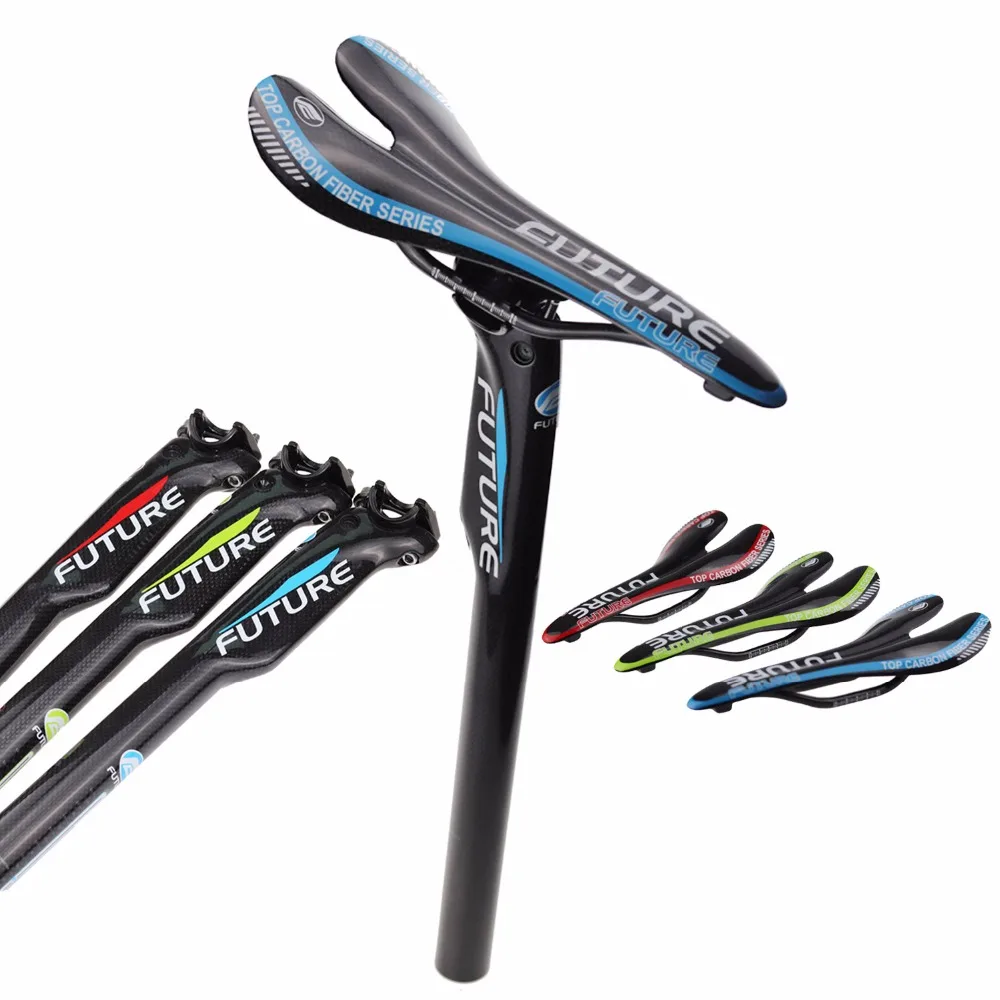 

FUTURE 3K Gloss Finish MTB Carbon Bike Parts Set Road Carbon Seatpost With Bicycle Saddle