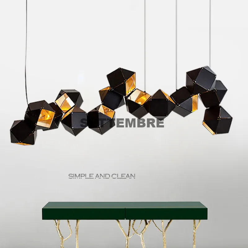 

Post Modern DNA Metal Box Chandelier Lighting Black/Gold Dining Room Restaurant Modern Ceiling Fixture Lighting
