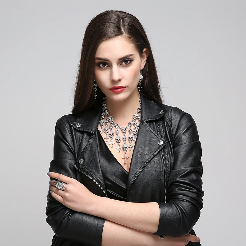Skull Crystal Cross Pendant Collar Choker Layered Necklaces Party Jewelry font b Accessories b font Perfume