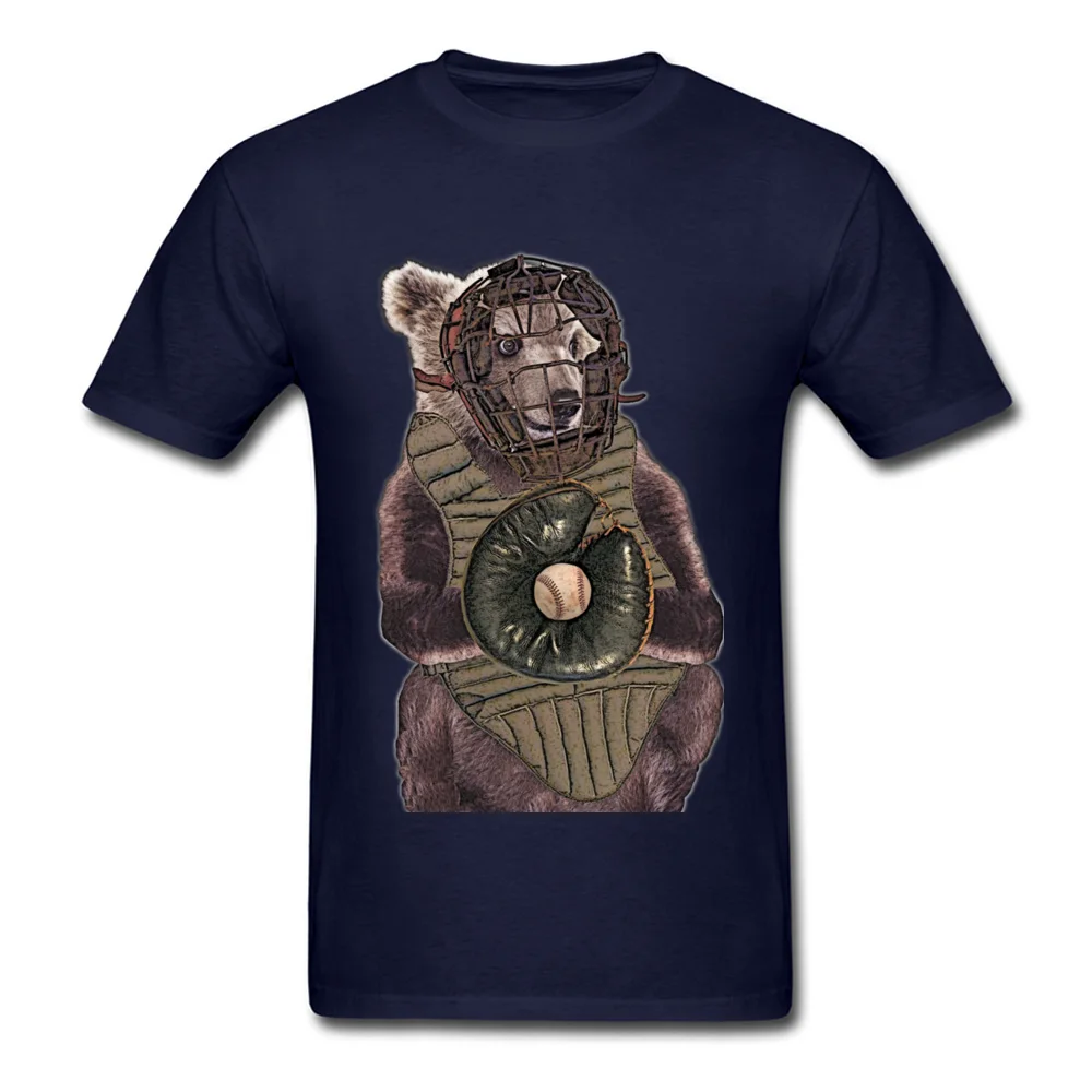 100% Cotton Men Short Sleeve Baseball Bear Catcher T-shirts Simple Style Tops Shirts Prevailing Design Round Collar Tee-Shirt Baseball Bear Catcher navy