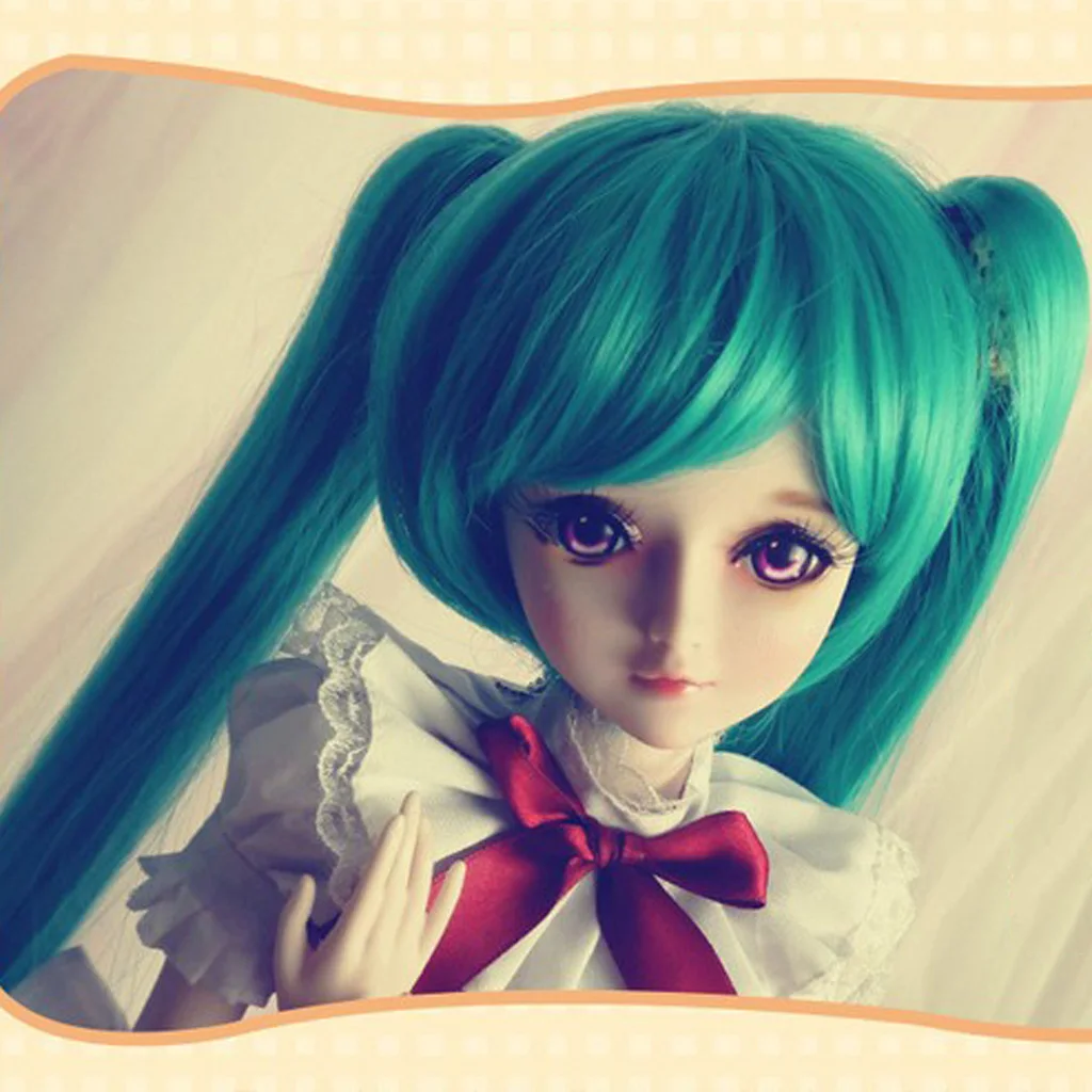 1/3 BJD Doll Synthetic Short Straight Wig with Ponytail for Night Lolita Doll Wig Hair Accessories Green