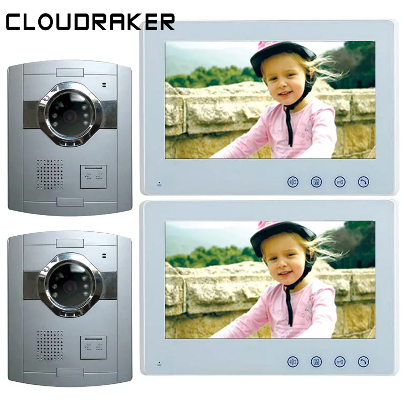 

CLOUDRAKER 10'' Video Doorbell Intercom System 2x Monitor with 2x Silver Wired Door Phone Camera Video Intercom