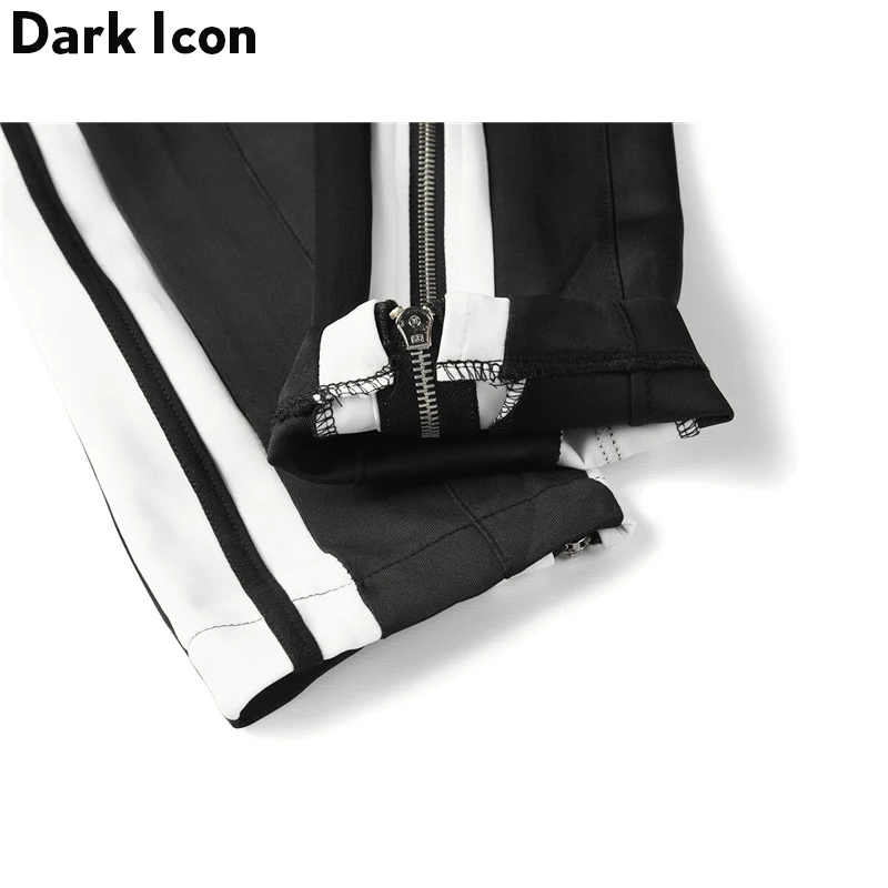DARK ICON Side Stripe Elastic Waist Slim Fit Men's Pants Full Length 2019 High Street Track Pants Men Black Male Pants