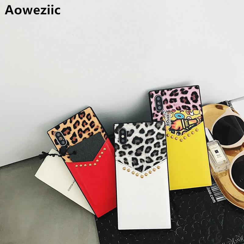 

Aoweziic Tide card leopard willow spliced For iPhoneXS mobile phone shell 6S X 8 7Plus anti fall innovative women 6sP card sets