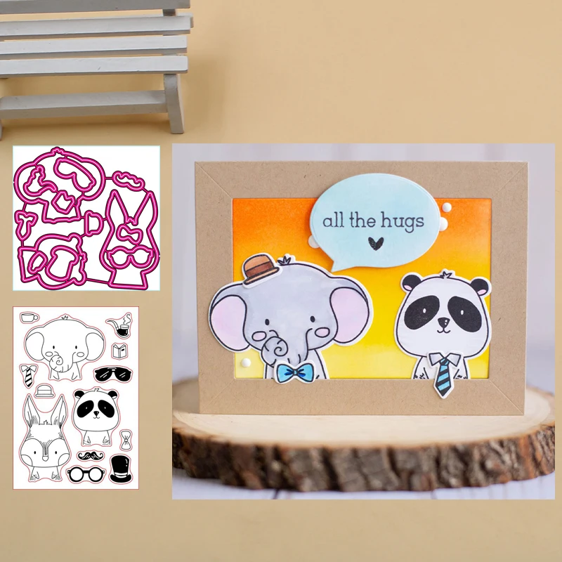 

Animal combination Clear Stamp and Metal Cutting Dies for DIY Die Scrapbooking photo album Card Making Decoration Supplies 2019