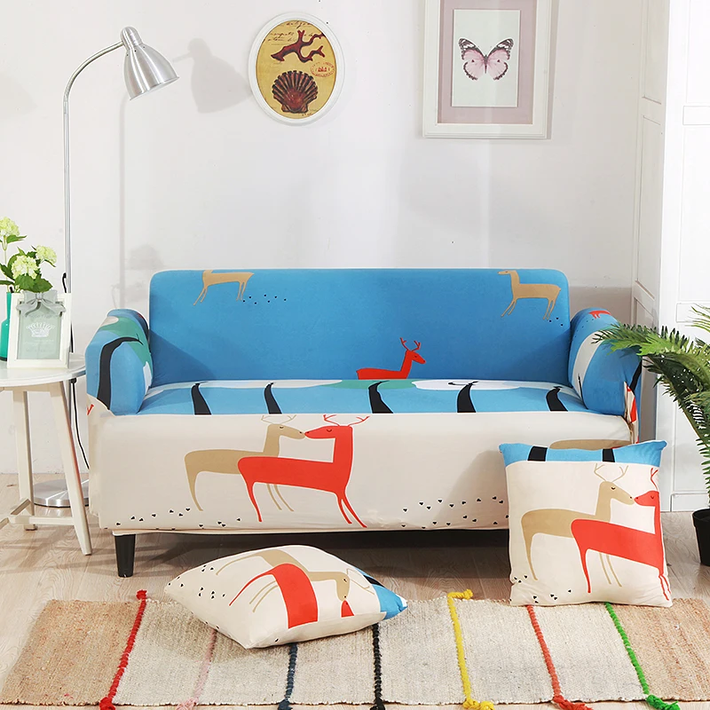 Buy Christmas Deer Universal Stretch Sofa Covers For Living Room Blue Cartoon