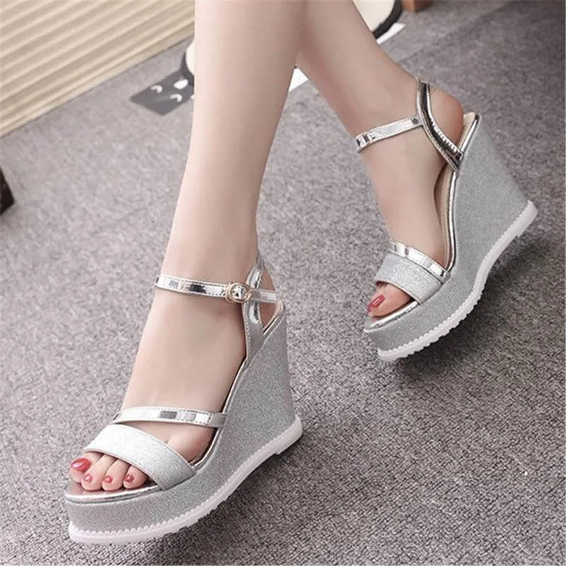 

2019 New Arrive Wedges Shoes Women Sandals Silver Sandals Woman Summer High Heels Comfortable Platform Sandals With Heel