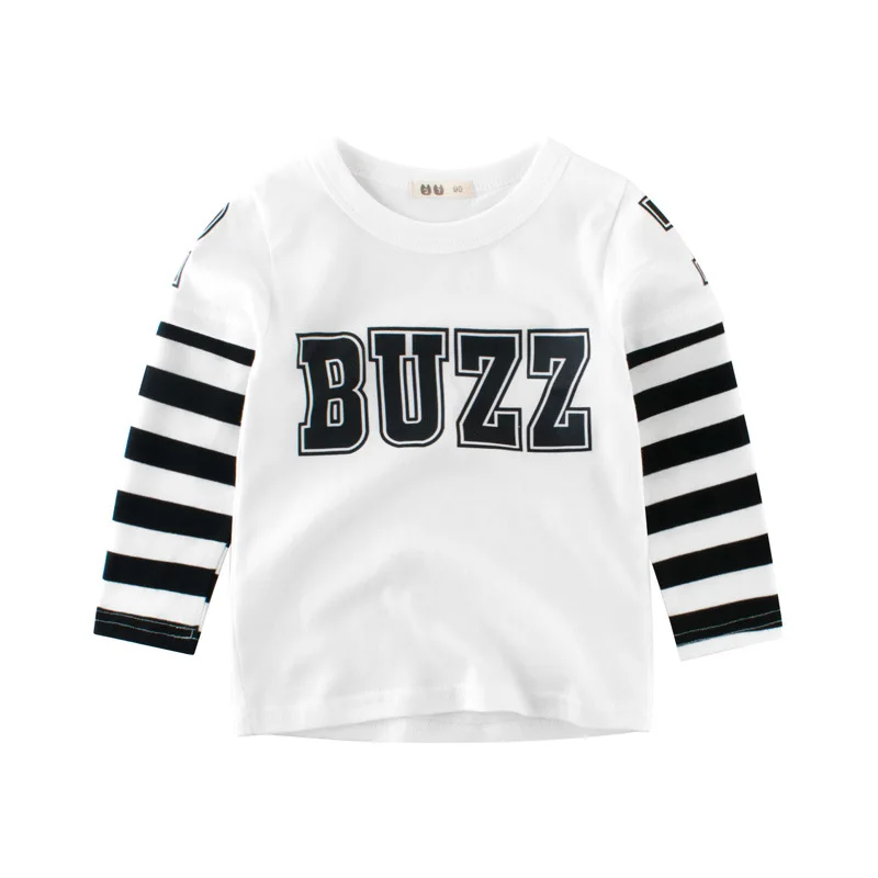 Kids Striped Pullover T-shirt Spring Autumn Boys Cotton Clothes Baby Casual Tops Tees Children T Shirt Letter Print Outerwear - Цвет: 3