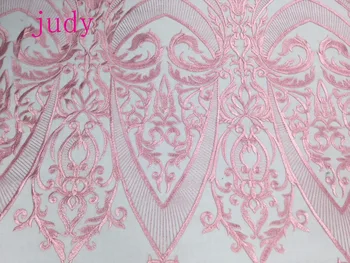 

stock MX50# Pink top grade cloth embroidery fabric is used in fashionable dress stage Free shipping