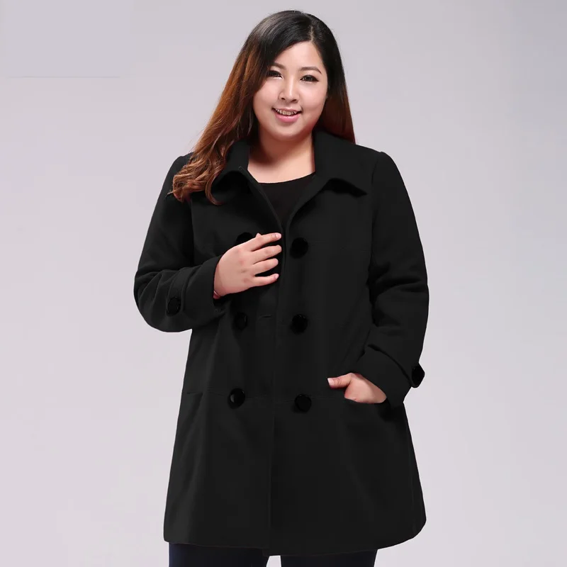 Большие размеры 6XL 7XL 8XL 9XL 10XL осень/зима шерстяная куртка Женское пальто корейский Тонкий длинный рукав шерстяное пальто повседневная одежда - Цвет: black