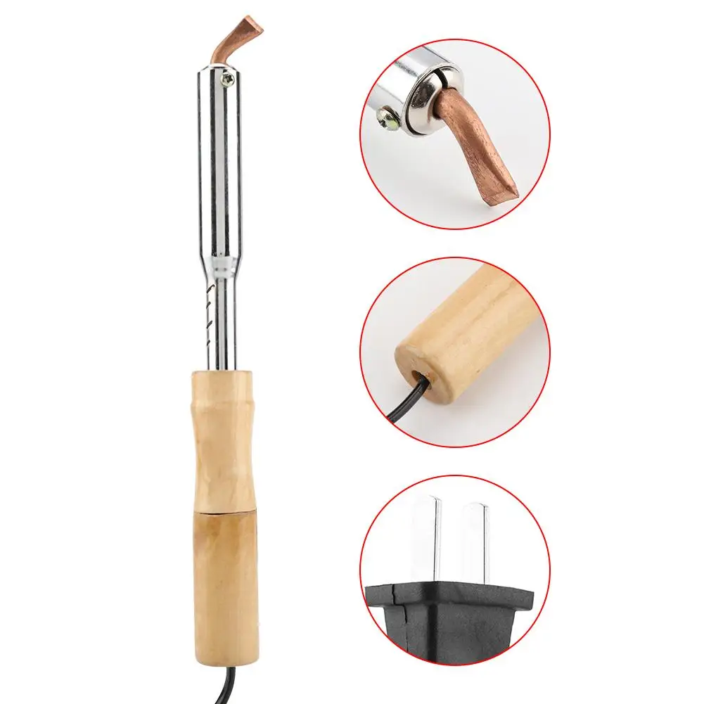 220V Electric Soldering Iron with Chisel Tip and Wood Handle Solder