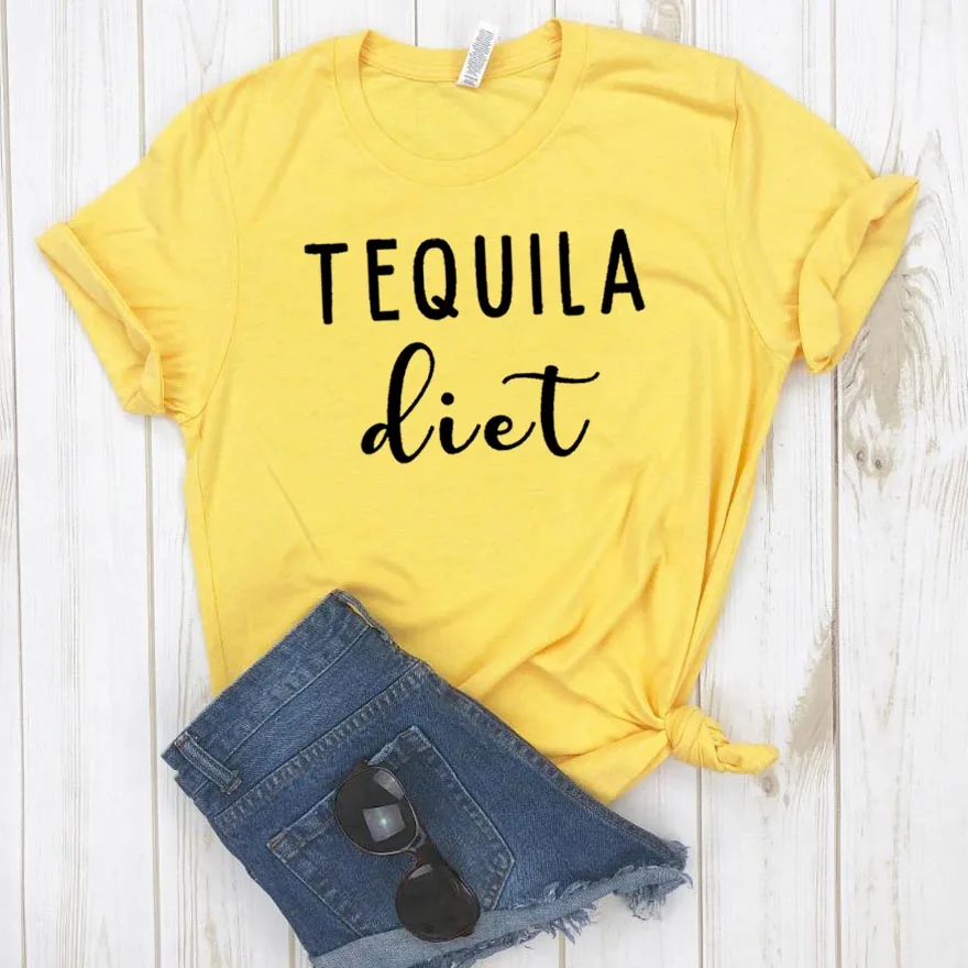 Цвет: желтый Tequila диета Женская футболка смешные изделия из хлопка футболка для Леди Девушка Топ Футболка хипстер Прямая поставка NA-247 - Цвет: Цвет: желтый
