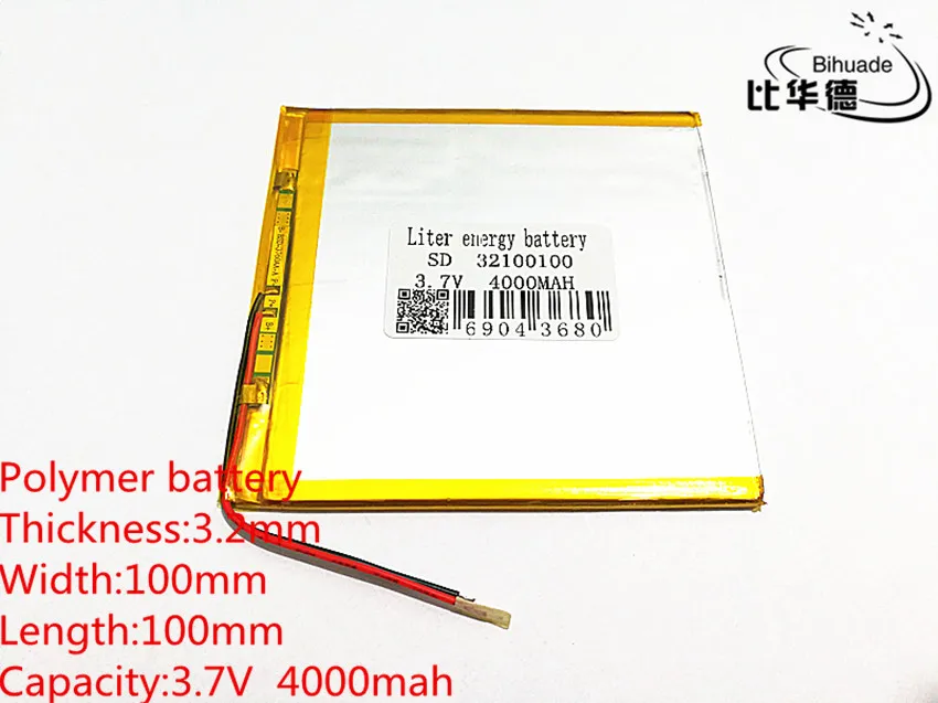 Лучший 3,7 V литий-полимерный аккумулятор 32100100 4000 MAH Мобильная мощность DIY планшетный компьютер