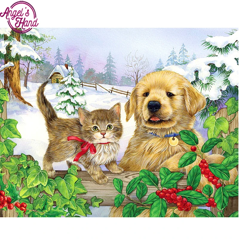 Алмазная Вышивка Полный Дрель Алмаз живопись Cat &amp dog 5D DIY алмазов картина вышивки