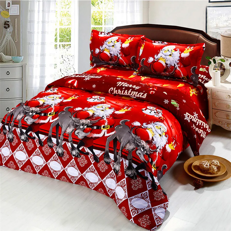 3D Santa Claus Snowman Polyester Duvet Cover Bedding Quilt Cover Set Pillowcase