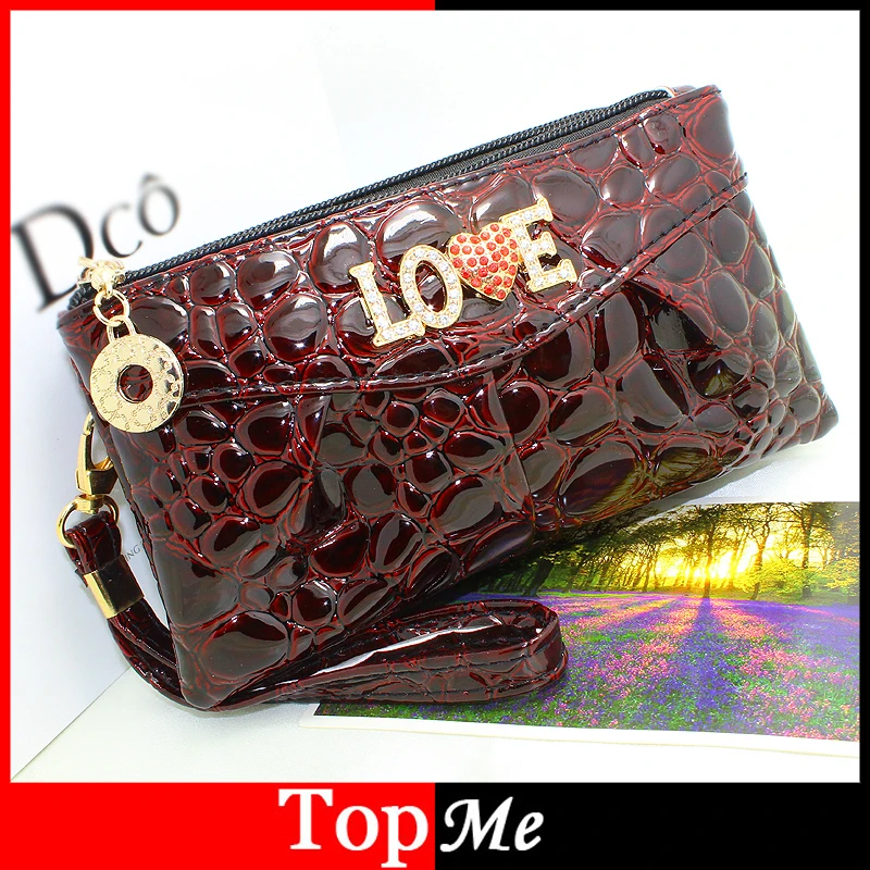 

New Women Wallets Patent PU Leather Lady Money Keys Cards Bags Coin Purse Woman Double Zipper Wallet Handbags Free Shipping