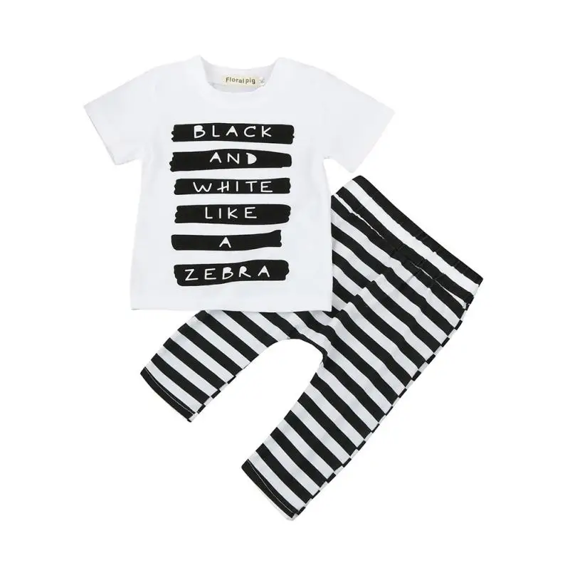 Baby Newborn Boys Letter Tops T shirt Stripe Pants 2Pcs Set Outfits