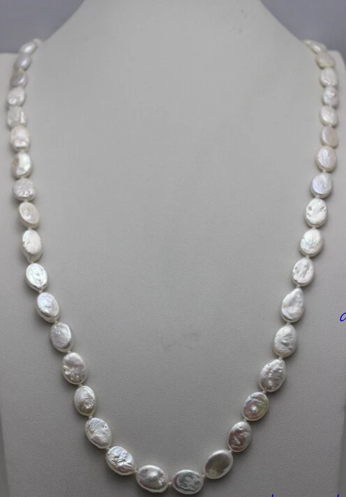 

FREE SHIPPING>>> HOT3803 White oval Freshwater pearl long Necklace 10x13mm 32" No metal "handmade"Beauty