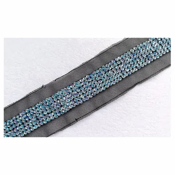 

Newest Handmade Blue Sequined Beaded Lace Trimming Dancing Dress Costume Bridal Wedding Decoration Sewing DIY Craft 1Yard TBT89B