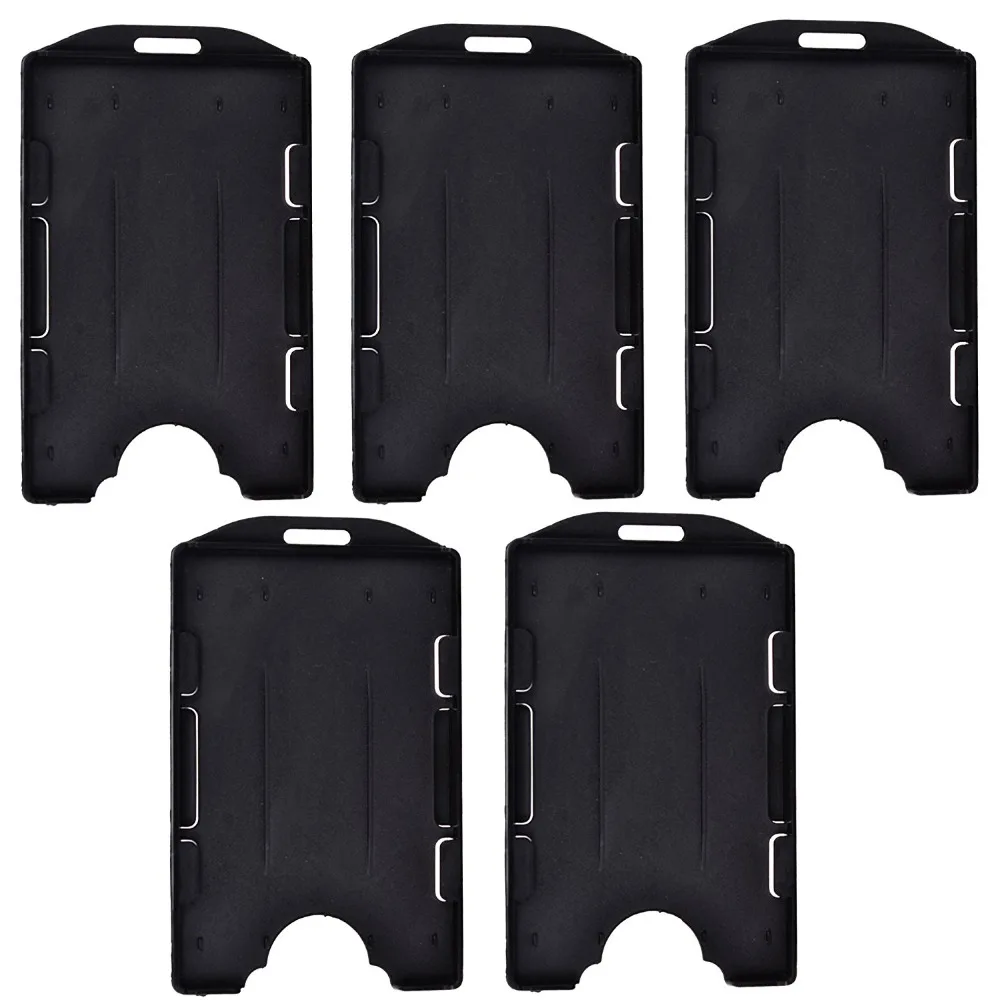 

Pack of 5 Black Color Vertical Style 2-sided Rigid Card Business ID Badge Holder with Slot & Chain Holes