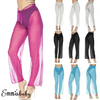 

Women Beach Mesh Sheer Bikini Cover Up Swimwear Bathing Long Pant Trousers S-XL