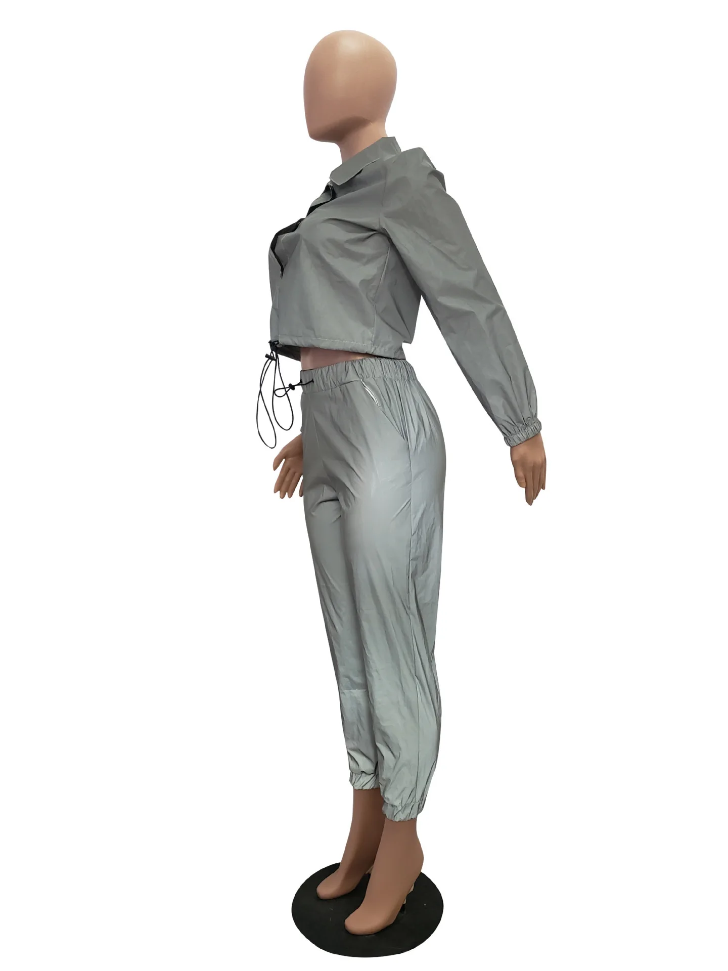 Новые женские 3M Светоотражающие из двух частей Серебряный короткий шнурок куртка толстовка+ эластичный пояс брюки Светоотражающая спортивная одежда